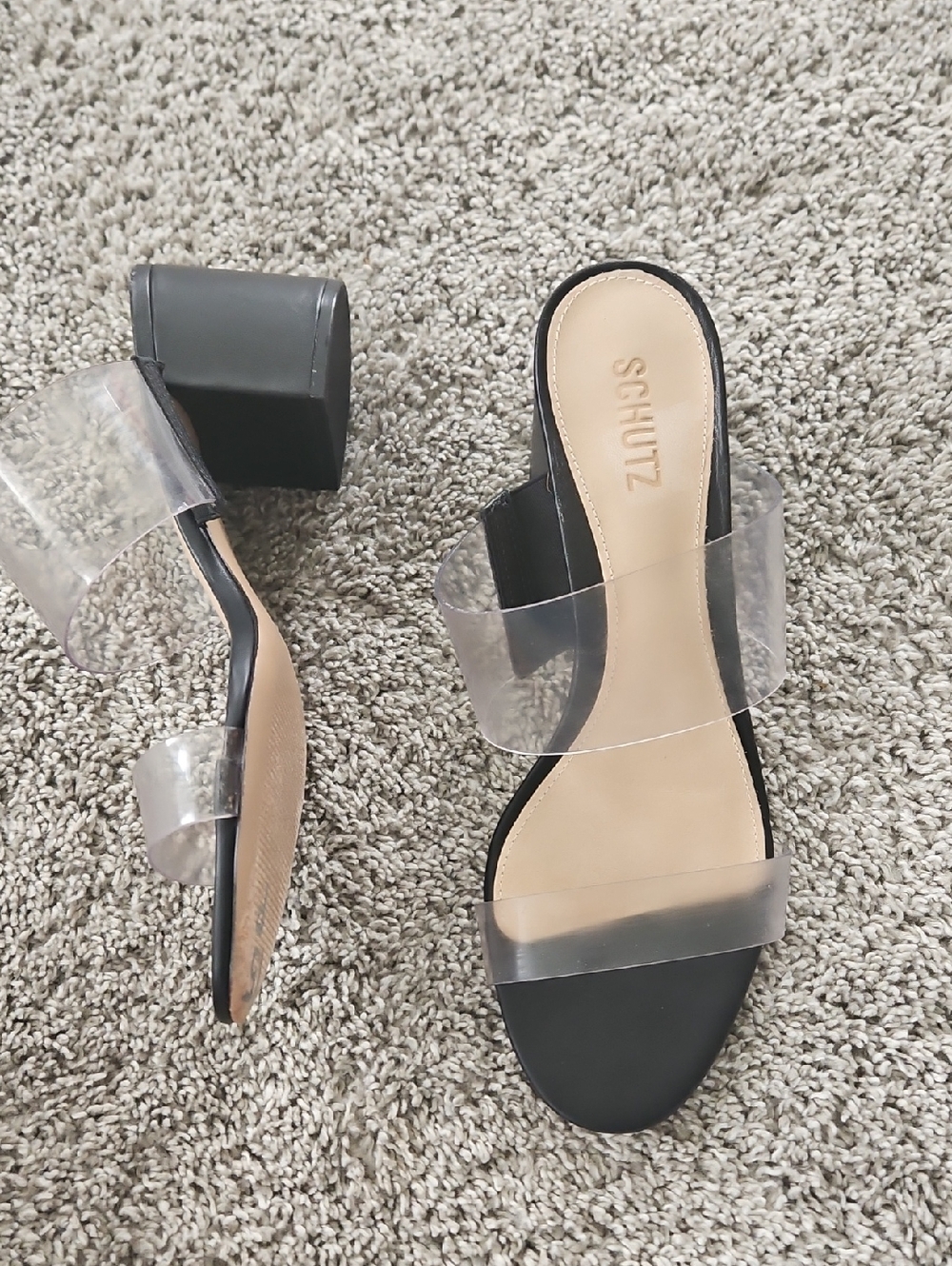 Schutz Black Clear-Strap Block Heel Sandals 9.5